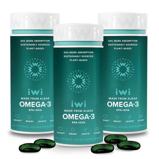 [BRSROZAHAECBUYAY] Iwi Omega-3, 90 Softgels (90 Servings), Vegan Plant-Based Algae Omega 3 with EPA + DHA, Whole-Body Support Dietary Supplement, Krill & Fish Oil Alternative, No Fishy Aftertaste