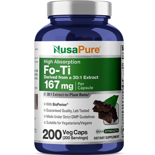 [BRSROAL6A55GGD3K] NusaPure Fo-Ti Capsules, 167 mg, 200 Veg Capsules (Non-GMO, Vegan)