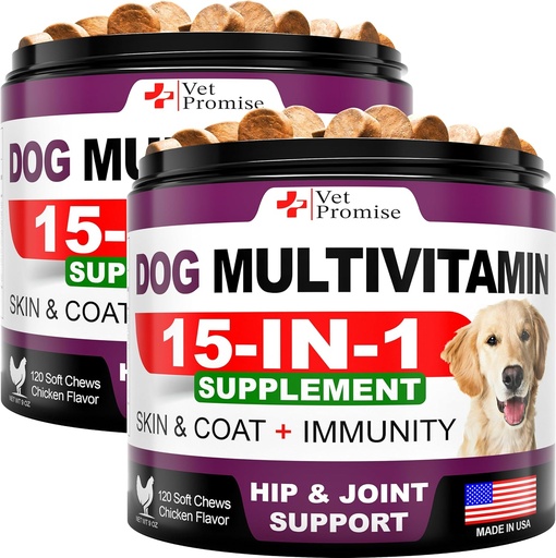 [BRSROHQ6CMJRMGY7] (2 Pack) Hund Multivitamin Chewable med Glukosamin - Hund Vitaminer och tillägg - Senior & Puppy Multivitamin för hundar - Pet Joint Support Health - Immunity - Mobilitet - Energi - 240 Chews