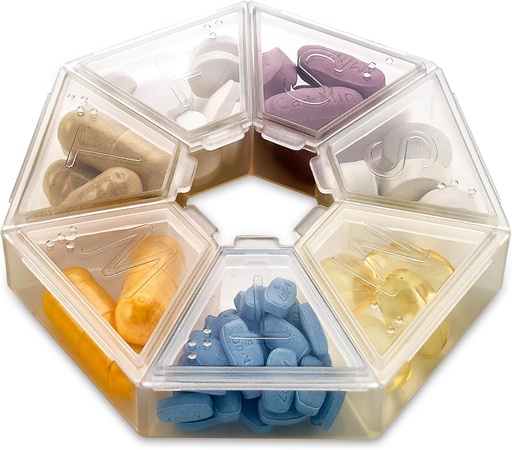 [BRSWKHD5BAGRYCLG] MEDca Weekly Pill Organizer Clear 7-Sided Pill Reminder, Hexagon Shaped