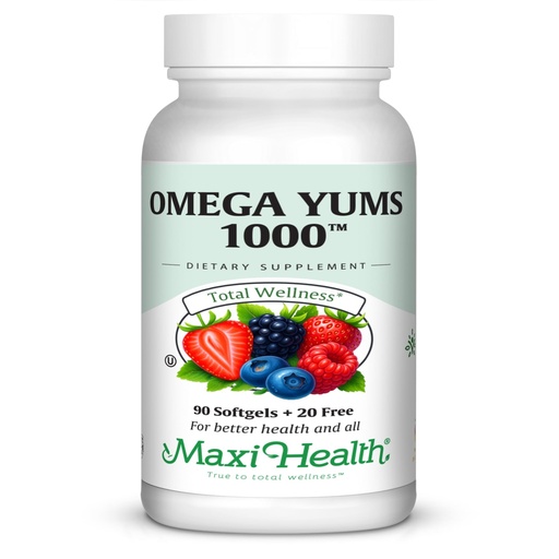 [BRSWI23YC4GWYH3M] Maxi Health Omega Yums 1000 - Kid Friendly - Fruity Burst Flavor - 110 Softgel Capsules - Kosher