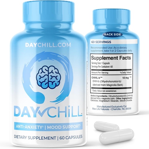 [BRSRMYY7CV5GGDL2] Chill Pill Happy Pills Mood Support Supplement for Women & Men with Magnolia Bark 60 Capsules, DHH-B Dihydrohonokiol-B Calm Pills, Minerals and Chill Formula for Relaxation & Balance, Made in USA