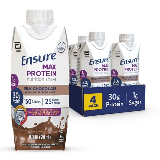 [BRSWGEIOCMHAKHLV] Ensure Max Protein Milk Chocolate Nutrition Shake | 30g Protein, 1g Sugar, 4g Fiber Blend | 4 Pack
