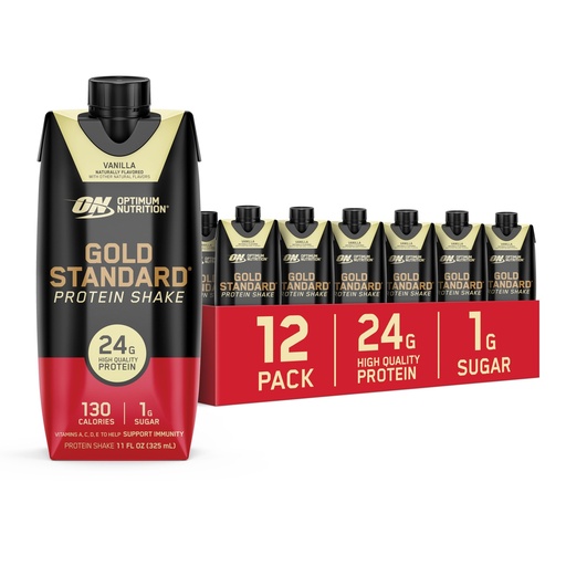 [BRSW2BDYCB5AE2A7] Optimum Nutrition Gold Standard Protein Shake, 24g Protein, Ready to Drink Protein Shake, Gluten Free, Vitamin C for Immune Support, Vanilla, 11 Fl Oz, 12 Count (Pack of 1) (Packaging May Vary)