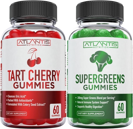 [BRSRMHA6PJ7GKAIY] Atlantidis Nutrition 60 Tart Cherry Gummies + 60 Supergreens Gummies.