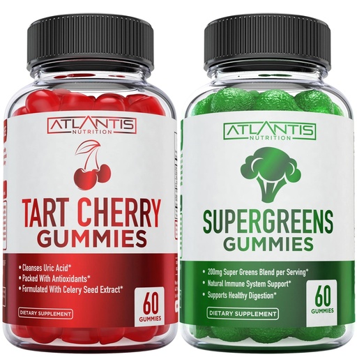 [BRSRMHA6PJ7GKAIY] Atlantis Nutrition 60 Tart Cherry Gummies + 60 Supergreens Gummies.