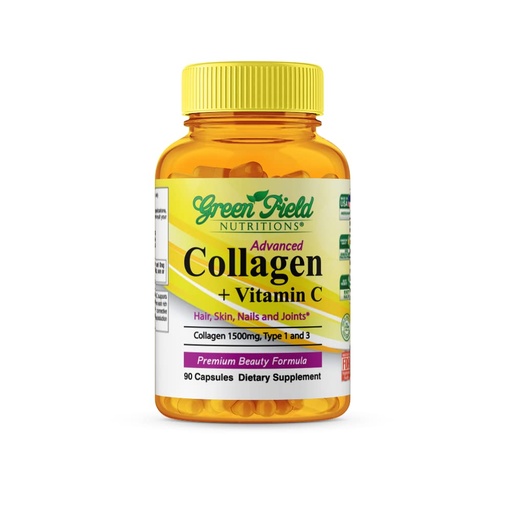 [BRSWYZTYPN5QGHL4] Greenfield Nutritions - Halal Collagen Peptides 1500 mg Type I & III, with Vitamin C 300 mg for Better Absorption, Anti-Aging Formula for Hair, Skin, Nails & Joints, Halal Vitamins, 90 Capsules