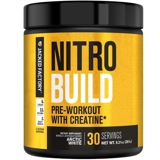 [BRSRMEIROUGW22D3] Jacked Factory Nitrosurge Build Pre Workout with Creatine for Muscle Building - Con Cret Creatine Powder & elevATP for Intense Energy, Powerful Pumps, & Endless Endurance - 30 Servings, Arctic White