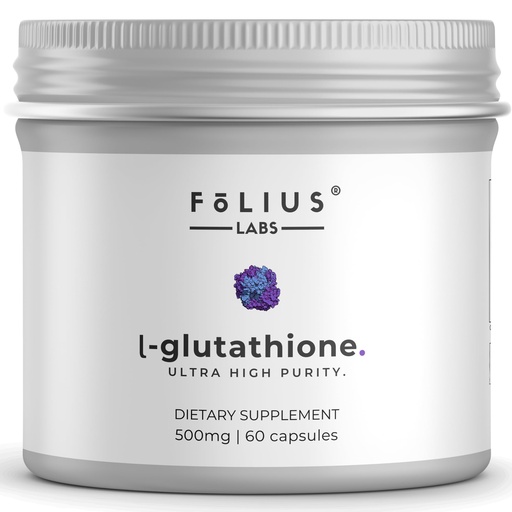 [BRSRAYLYBFYRGEL5] FOLIUS LABS Ultra High Strength L-Glutathione 98% Supplement for Glowing Skin - Collagen Supplements for Women and Men - 500mg Concentrated Formula, Reduced L-Glutathione Supplement - 60 Capsules