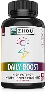 [BRSW2AYNOR4GMYL6] Zhou Daily Boost - Probiotic Multivitamin for Women & Men, Immune Support, Antioxidant & Eye Health Supplement with Vitamin A, Vitamin C, Biotin & Folate for Adults - 30 Veggie Capsules