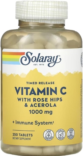 [BRSWIGT6BABRWADI] SOLARAY Timed Release Vitamin C with Rose HIPS & Acerola, 1,000 mg, 250 Tablets