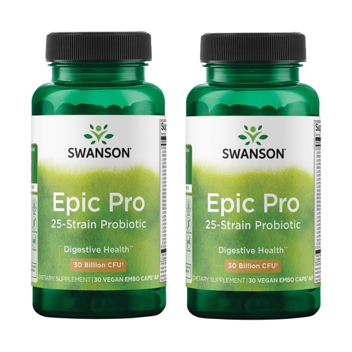 [BRSWGFD3BZYRYCDV] Swanson Epic-Pro 25-Strain Probiotic with Prebiotic FOS for Gut-Health-Conscious Adults Seeking Comprehensive Digestive and Immune Support - 30 Billion CFU (30 Vegan DRcaps, 2 Pack)