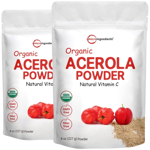 [BRSWKHT3C4HAAEQ7] 2 Pack of Pure USDA Organic Acerola Cherry Powder, Natural and Organic Vitamin C for Immune System, 8 Ounce, No GMO, No Gluten, Brazil Origin