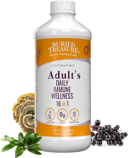 [BRSWIY3RBUAGIHTU] Buried Treasure Adult Daily Immune Wellness - 16 Fl oz, 16 serv, Liquid Nutrient Blend for Immune Support with Elderberry, Echinacea, Vitamins & more