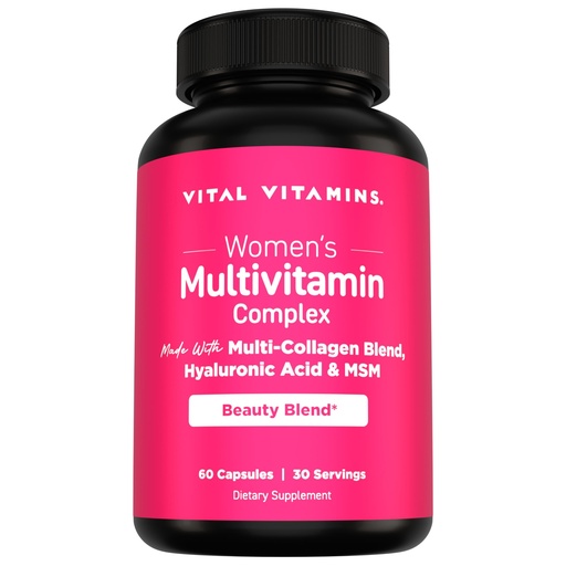[BRSRAFT7DIJWAFDF] Vital Vitamins Women's Multivitamin Complex - Made with Multi-Collagen Blend, Hyaluronic Acid, & MSM - Beauty Multivitamins - with Vitamin A, C, E, B6, B12, D3-60 Capsules