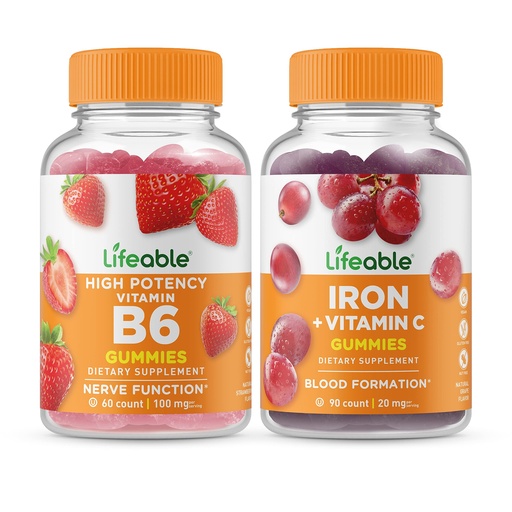 [BRSROZABOF6AO3A6] Lifeable Vitamin B6 + Iron with Vitamin C, Gummies Bundle - Great Tasting, Vitamin Supplement, Gluten Free, GMO Free, Chewable
