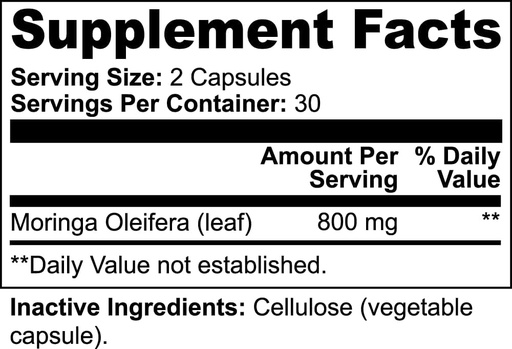 [BRSRA2TYOZ5QMCD6] Moringa Powder Capsules - 800mg of Pure Nutrient-Rich Moringa Powder - A Natural Green Antioxidant Superfood - Rich in Essential Vitamins & Amino Acids for Overall Wellness