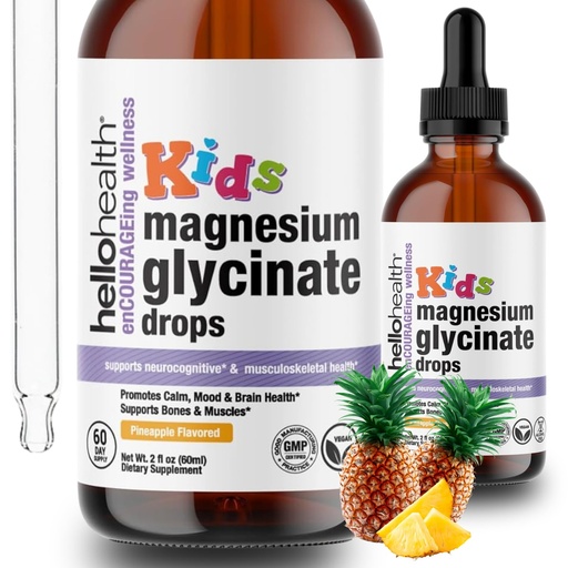 [BRSRA2QFBAHGY2TD] Kids Magnesium Glycinate Liquid Drops – Sugar Free Liquid Drops, Happy Calm for Kids Calming Supplement Complex – Magnesium for Children & Nighttime Sleep, Pineapple Flavor 2 Fl Oz.