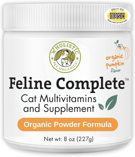[BRSROGI3AUHRMDY7] Wholistic Pet Organics Feline Complete Organic Pumpkin - 8 Oz - Multivitamin & Probiotic Powder for Cats - Natural Cat Food & Digestive Support