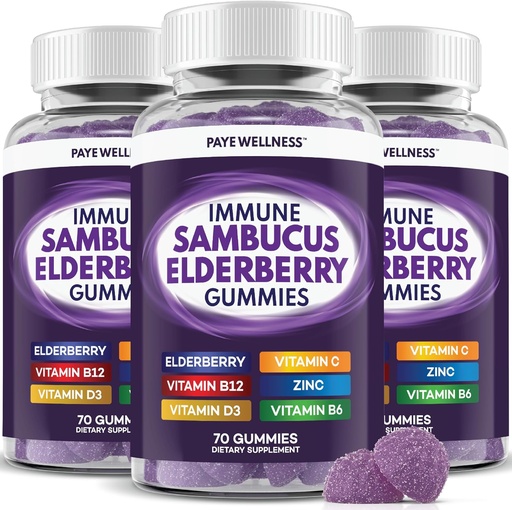 [BRSRAYAPBYIGCCQY] Elderberry Gummies Immune Support, Daily Support for Kids and Adults*, with Sambucus Elderberry, Zinc, Vitamin C, D3, B6, B12, Plus - Dietary Supplement - 210 Count