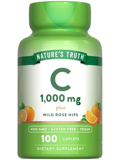 [BRSWECTQCINBOEYY] Nature's Truth Vitamin C 1000 mg with Rose Hips | 110 Caplets | Vegan, Non-GMO, & Gluten Free Supplement