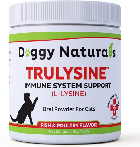 [BRSWGFANAV6RGYA3] Trulysine L-Lysine for Cats Immune Support Oral Powder 4oz/100g - Cats & Kittens of All Age, Sneezing, Runny Nose Squinting, Watery Eyes - Fish & Poultry Flavor (U.S.A)(100 Grams ( 500mg / Scoop))