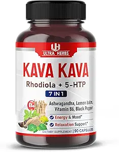 [BRSROGD4OZ6BO2TG] Kava Kava Capsules Supplement - Formula Enriched with Ashwagandha, 5-HTP, Rhodiola, Lemon Balm, Support Mood, Calm & Relaxation | 90 Capsules