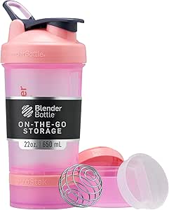 [BRSROHDYPMPA4ADG] BlenderBottle Shaker Bottle with Pill Organizer and Storage for Protein Powder, Classic V2 ProStak System, 22-Ounce, Pink