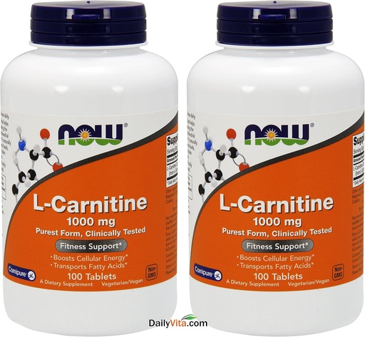 [BRSWIGYRDN4GE3YV] NOW Foods L- Carnitine Tartrate 1000mg, 100 Tablets (Pack of 2)