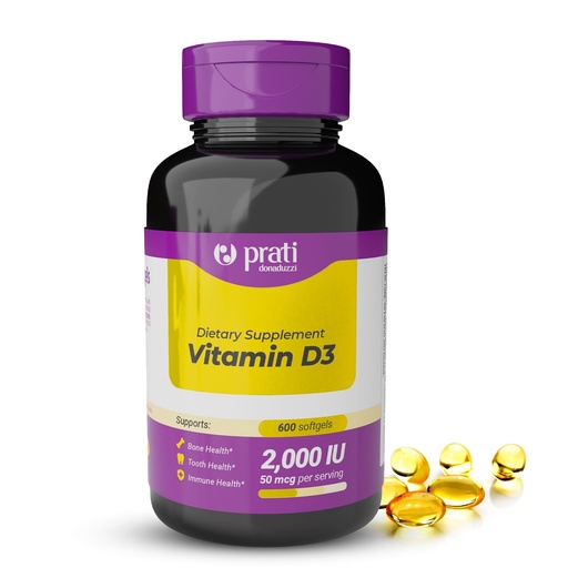 [BRSRAGIYOYMWECAZ] Prati Donaduzzi Vitamin D3 2,000 IU (50 mcg) Softgels 600 Count - Daily Sunshine Supplement for Bone and Teeth Support - 600 Day Supply