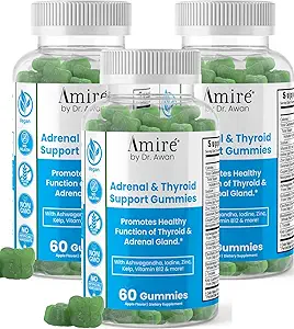 [BRSRMGQZBYFBAHTV] Amire by Dr. Awan Thyroid Support Gummies, Promotes Healthy Function of Thyroid, Kelp, Selenium & Ashwagandha to Improve Energy, Immunity, Metabolism, 180ct, 90day Supply