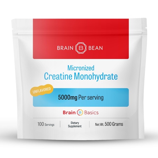 [BRSRMCD7AQDWC33L] Brain Bean 500mg Unflavored Micronized Creatine Monohydrate Powder Helps Boost Energy for Brain Health - Non-GMO, Gluten-Free Creatine Powder Supports Muscle Health (Made in USA)
