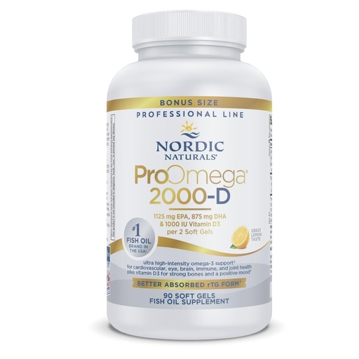 [BRSWYYYYCJ6QMA3P] Nordic Naturals ProOmega 2000-D, Lemon Flavor - 90 Soft Gels - 2150 mg Omega-3 + 1000 IU D3 - Ultra High-Potency Fish Oil - EPA & DHA - Brain, Heart, & Immune Health - Non-GMO - 45 Servings
