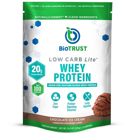 [BRSWYGA2O55GKC3L] BioTrust Low Carb Lite, 20 Grams of Grass-Fed Whey Protein Isolate, 100 Calories, ProHydrolase Digestive Enzymes, Non-GMO, Free from Soy and Gluten, rBGH-Free (14 Servings) (Chocolate Ice Cream)