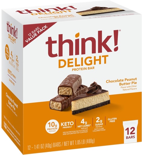 [BRSRMGQEO4MA23TF] Mysli! Delight Protein Bars, Čokoláda Arašidové maslo Pie, Nízky cukor a Nízky Carb Gluten-Free Snack, Keto Friendly Snacks, 12 Počet (Backaging May Vary)