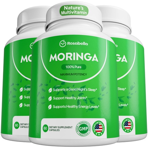 [BRSRAAY6CUPAAFL6] Rosabella Moringa Capsules - Pure Moringa Powder, Energy, Skin, Immune & Gut Health Superfood, Rich in Antioxidants, Essential Vitamins & Amino Acids, Natural Green Superfood Supplement - 180 Count