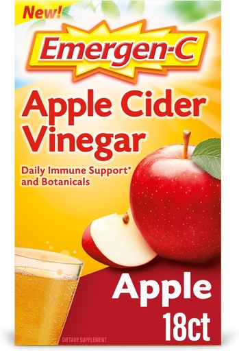 [BRSW2BDROYOQEDIY] Emergen-C Apple Cider Vinegar Vitamin C Fizzy Drink Mix, Dietary Supplement for Immune Support, Apple - 18 Count