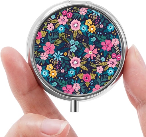 [BRSRA2YODEAWGYAU] Mini Pill Box, Small Pill Box, Portable Pill Box, Cute Pill Organizer for Vitamins, Medications, Fish Oil and Supplements (Floral)