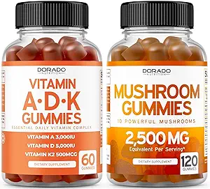 [BRSRAZL4BB5GACT4] ADK Vitamin D3 K2 (60 Gummies) D & K - 10 Vegan Supplement with Raspberry Flavor and Mushroom 10 in 1 Blend (120 Gummies) Focus & Brain Mushroom Supplement for Adults - Vegan Safe & Made in USA