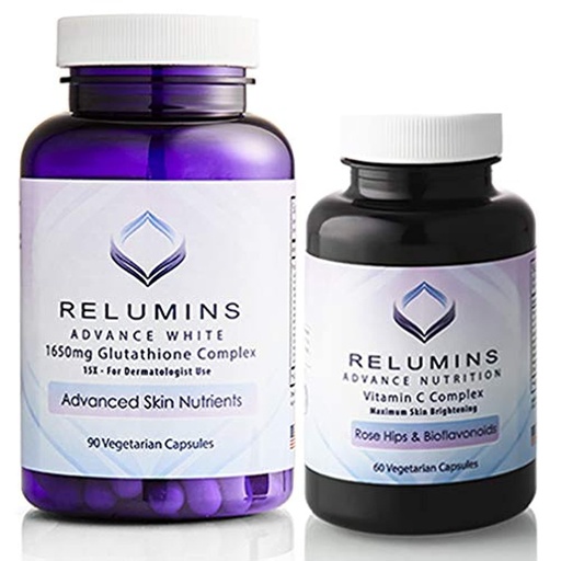 [BRSWK2YHCMCQIHLE] Relumins Advanced White Set - 1650mg Glutathione Complex (90 Capsules) and Advanced Vitamin C with Rose Hips and Bioflavonoids (60 Capsules) Bundle