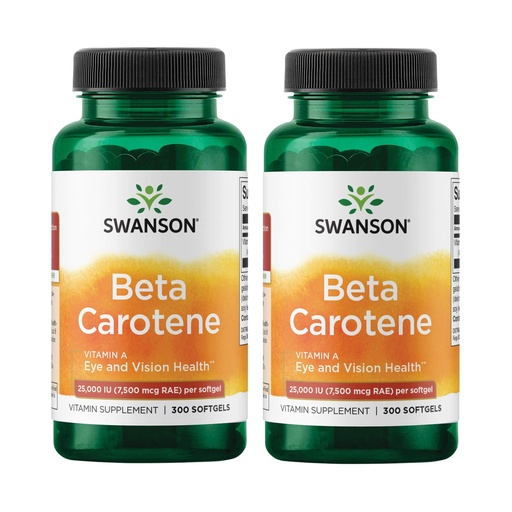 [BRSWGFAYB4MGGF3U] Swanson Beta-Carotene Vitamin A 25,000 IU Eye and Skin Health Supplement for Adults Seeking Vision and Immune Support - 7,500 mcg (300 Softgels, 2 Pack)