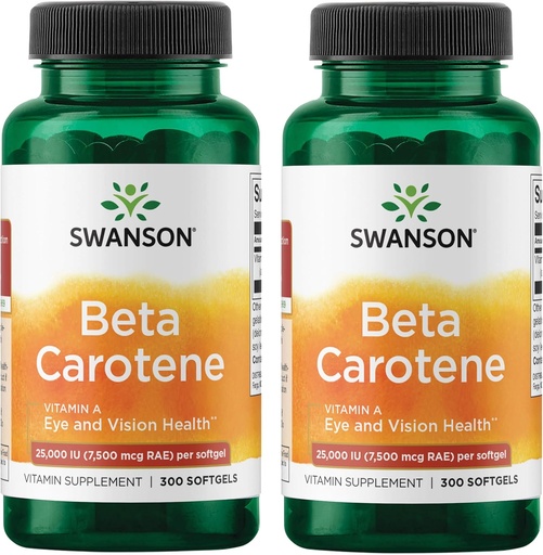 [BRSWGFAYB4MGGF3U] Swanson Beta-Carotene Vitamin A 25000 IU Skin Eye Immune System Health Antioxidant Support 7500 mcg 300 Softgels Count (2 Pack)
