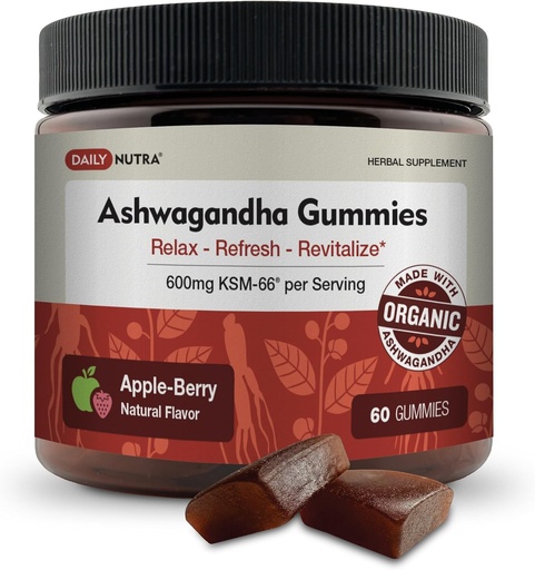 [BRSROHQ7CEFBAF3U] KSM-66 Ashwagandha Gummies - 600mg Orgánica Root Extract per Serving - Delicious Natural Apple-Berry Flavor ← Apoya Relajación, Focus, " Energía (60 Gummies)