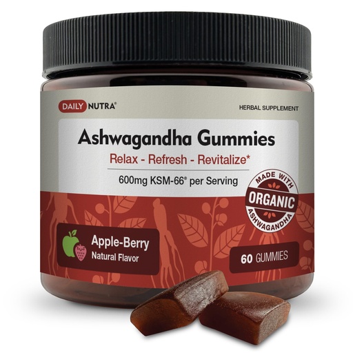[BRSROHQ7CEFBAF3U] KSM-66 Ashwagandha Gummies - 600mg Organic Root Extract per Serving - Delicious Natural Apple-Berry Flavor | Supports Relaxation, Focus, & Energy (60 Gummies)