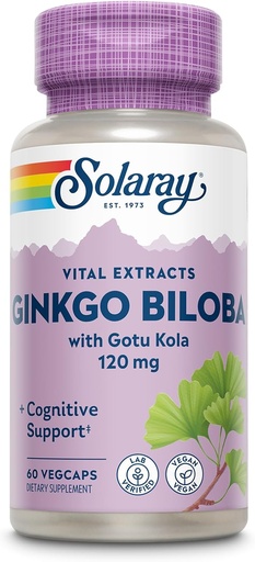 [BRSWIYQAO5YRSG3O] SOLARAY Ginkgo Biloba Extract with Gotu Kola - Ginko Biloba Capsules for Brain Health Support - Vegan, Lab Verified, 60-Day Guarantee - 60 Servings, 60 VegCaps (60 VegCaps)