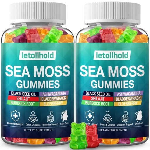 [BRSRAHAEA4FGMETL] Sea Moss Gummies - Irish Sea Moss Gummies Advanced for Adults with Ashwagandha Bladderwrack & Burdock Root for Supports Immune，Energy - 60 Vegan Gummy,2PCS