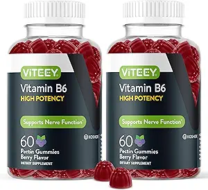 [BRSROCD5B4FA2ELD] Viteey Vitamin B6 Gummies - Energy, Nerve & Mood Support - B6 Vitamins 100mg - Vegan, Gluten Free, GMO Free - 120 Count