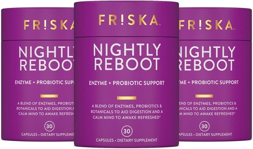 [BRSWYCYNDMAWODYV] FRISKA Nightly Reboot Enzyme and Probiotics Supplement, Promotes Better Digestion and Sleep, Supports Gut Health for Men and Women, Melatonin, Chamomile, 90 Capsules