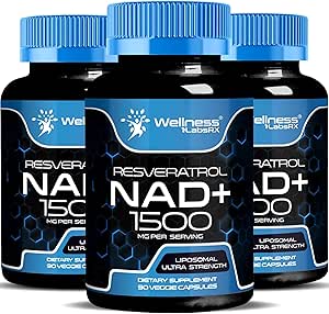 [BRSRAZT3A55WK3DG] WELLNESS LABSRX NAD Supplement, 1500mg - Liposomal NAD+ Supplement with Resveratrol, NAD Plus Boosting - Support Cellular Health & Healthy Aging - Ultra Strength Capsules, USA Made - 3 Pack