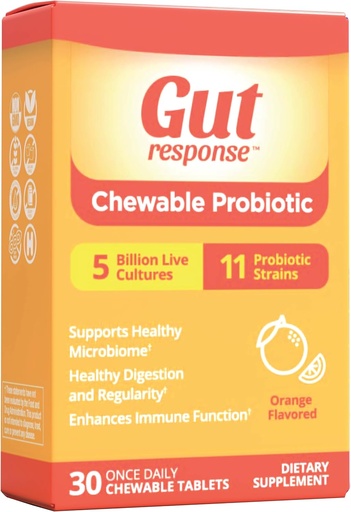 [BRSROEIZCB4GOCA3] Chewable Probiotic for Men & Women, Slows Down Digestive Aging, Boosts Immune System, Non-GMO, Gluten Free & Soy Free, 5 Billion CFU, 30 Chewable Tablets, Orange Flavor